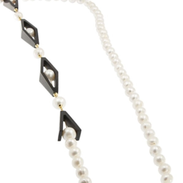 Collana con perle naturali, ebano e argento - Rombi