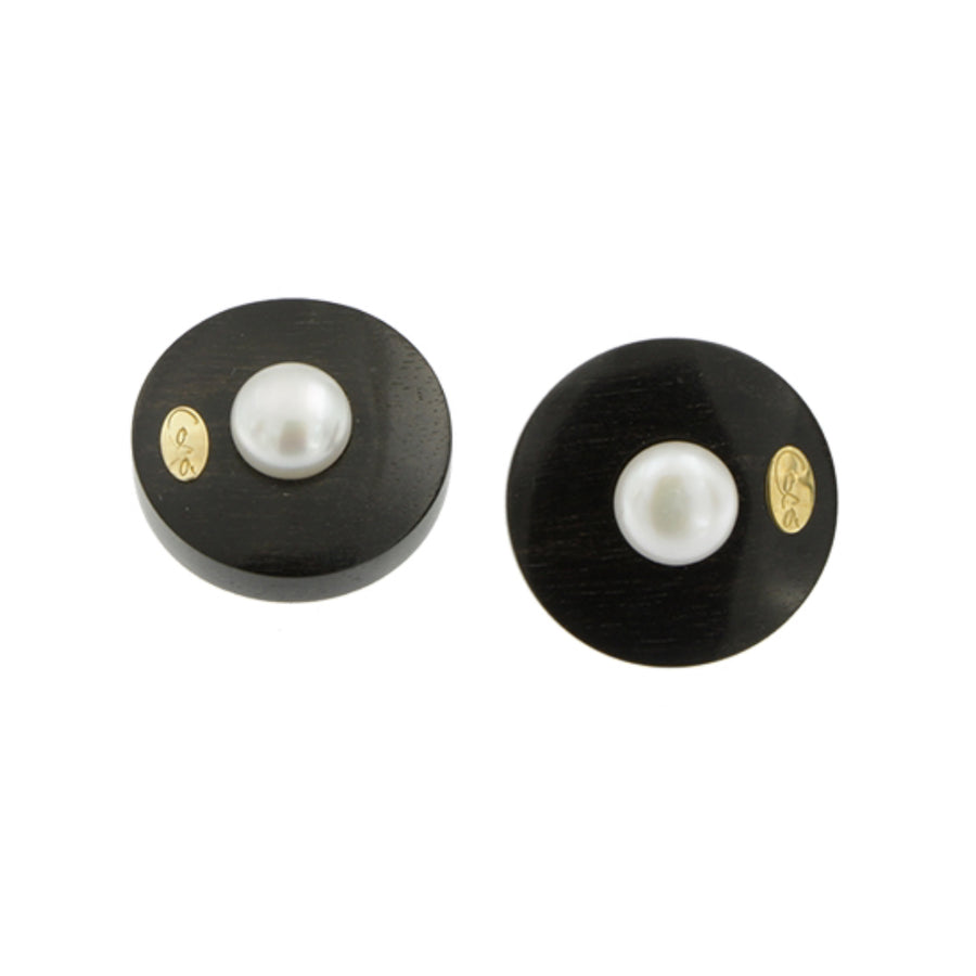 Orecchini in ebano, perle e argento - Bottone