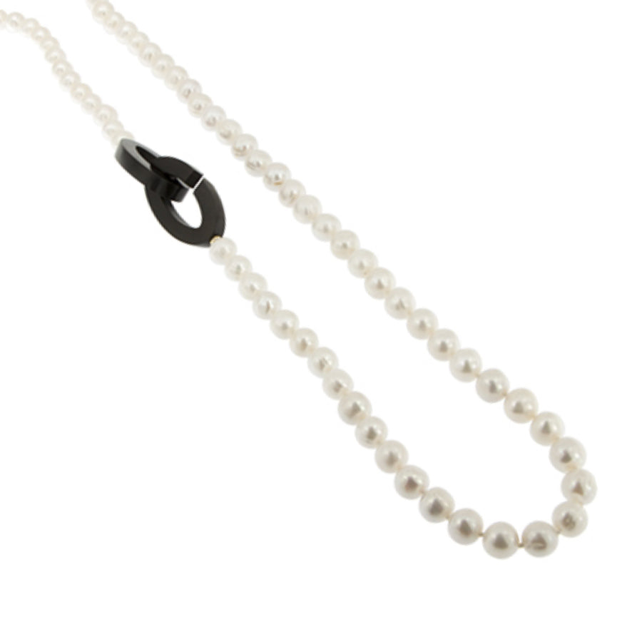 Collana con perle naturali, ebano e argento - Tre ovali