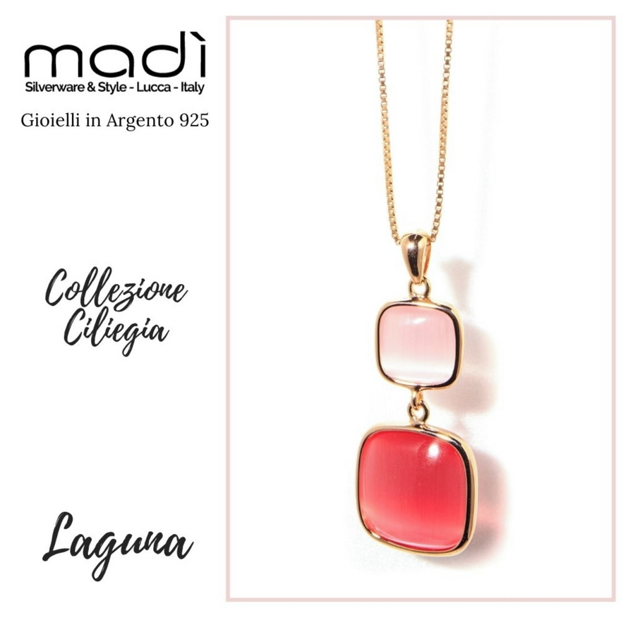 Girocollo in argento con quarzi rosa e ciliegia - CILIEGIA