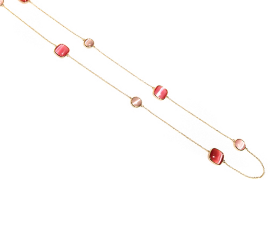 Collana lunga in argento laminato rosè con pietre sui toni del rosa - CILIEGIA