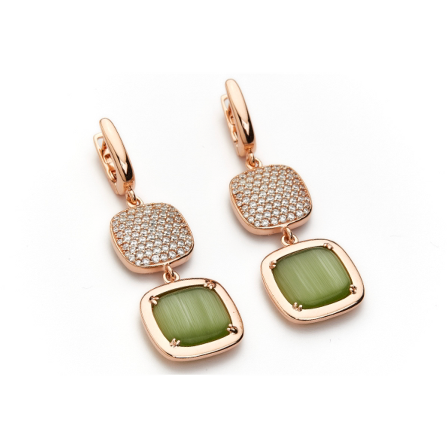 Orecchini in argento rosato con quarzo verde laguna e zirconi - SAFARI