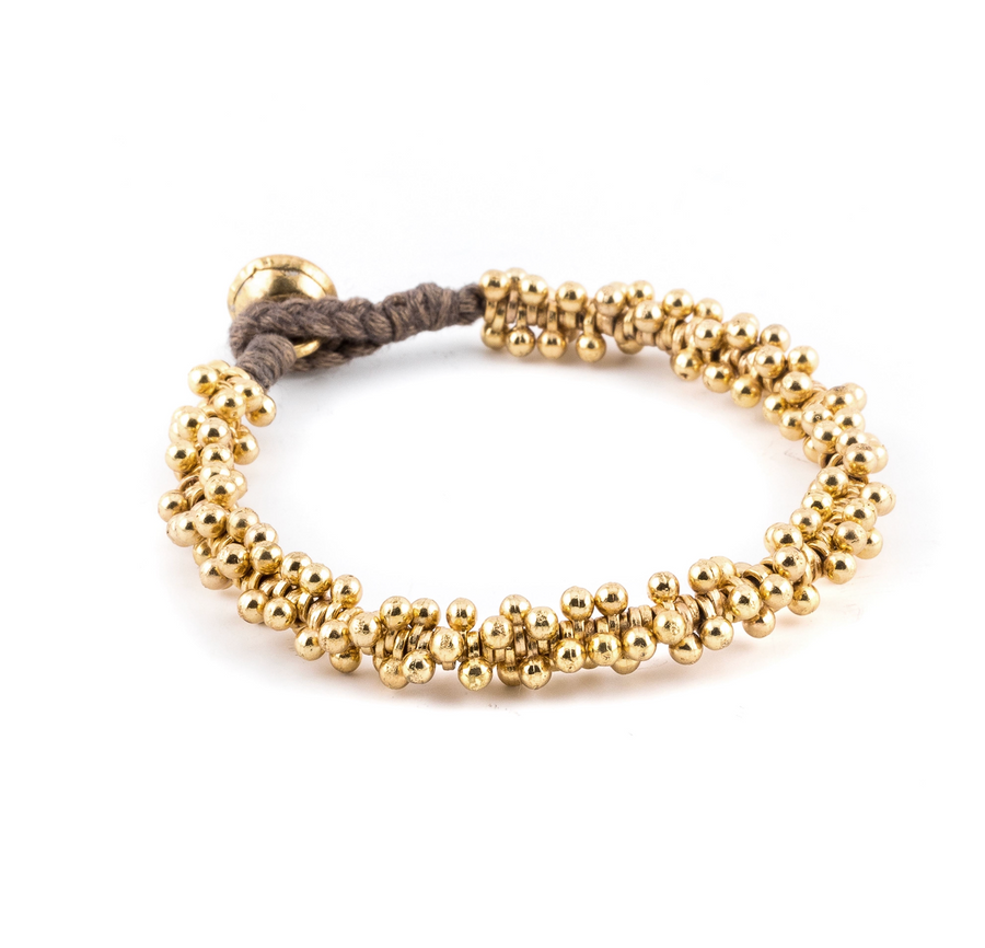 Bracciale con pepite in ottone e cotone - ORO