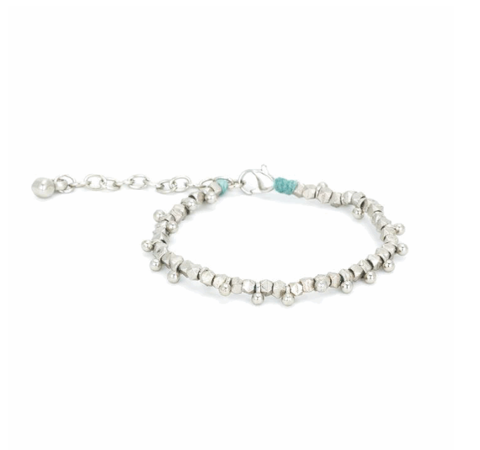 Bracciale con pepite in ottone e cotone - ARGENTO