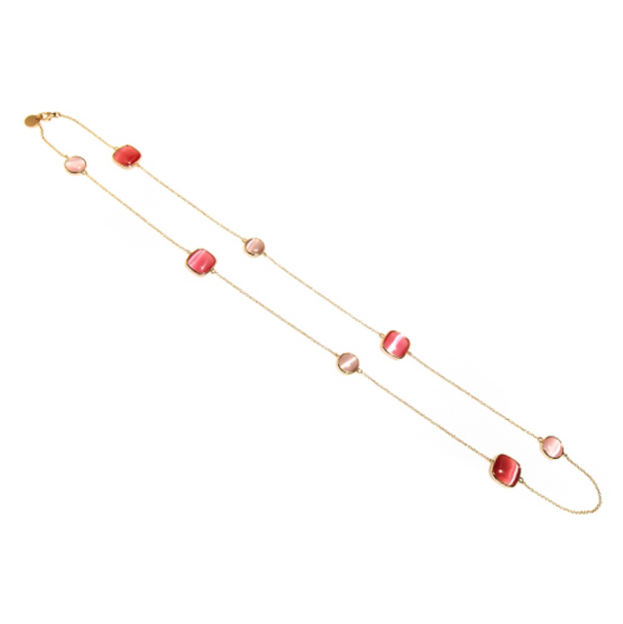 Collana lunga in argento laminato rosè con pietre sui toni del rosa - CILIEGIA