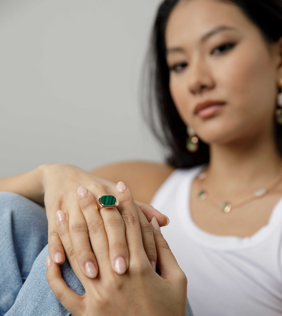 Anello in argento rosè con pietra verde - SAFARI