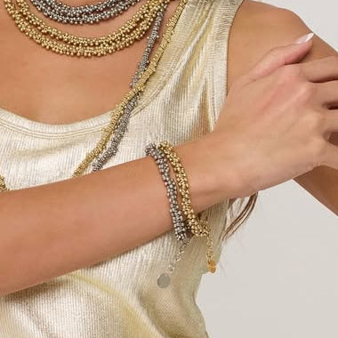 Bracciale con pepite in ottone e cotone - ORO