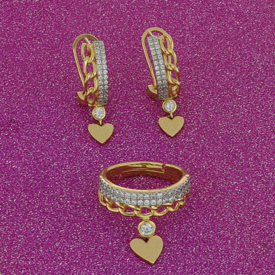 Anello con ciondolo a cuore in argento dorato e zirconi - CUORI MILANO