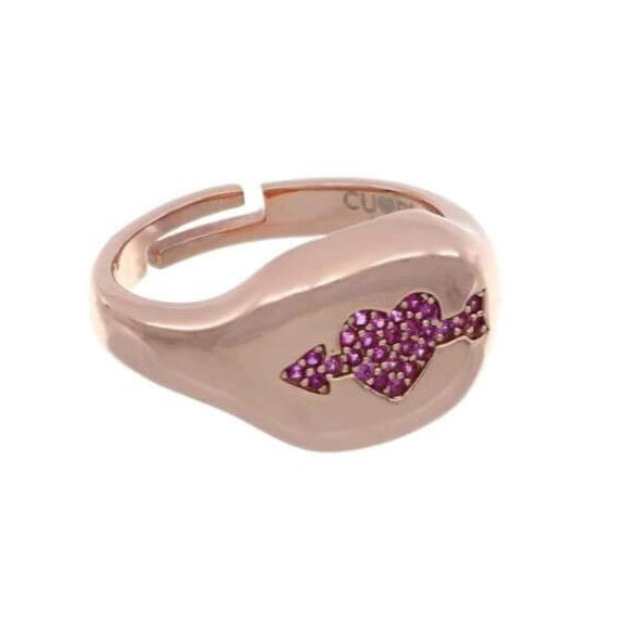 Anello cuore trafitto in argento rosato e zirconi rosa - CUORI MILANO