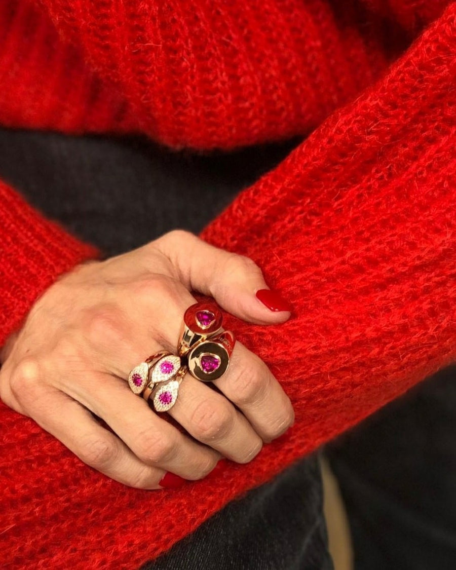 Anello sigillo con cuore in argento rosato - CUORI MILANO