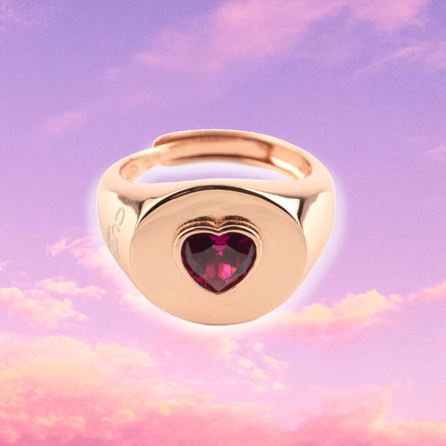 Anello sigillo con cuore in argento rosato - CUORI MILANO