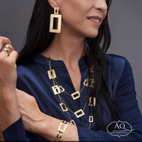 Collana lunga con rettangoli in argento dorato satinato  - LINEA TRAF'ORO