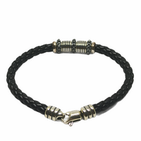 Bracciale con pelle intrecciata e argento brunito