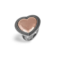 Anello cuore in oro rosa e argento brunito  - TESORO