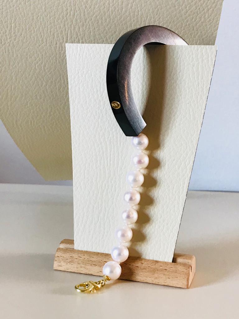 Bracciale di perle con ebano e argento - Semirigido